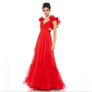 MAC DUGGAL Rosette Chiffon Cutout Empire Waist Gown in Red Size 12